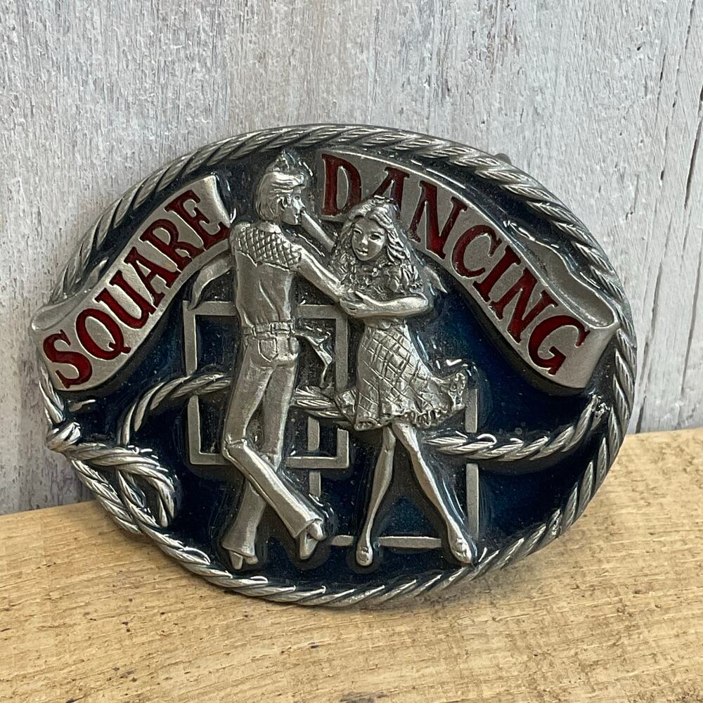 CJ Inc Square Dancing Belt Buckle Enamel Western‎ Rope Framed Made in USA